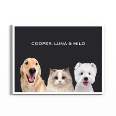 Custom Pet Portrait for Three Pets - MusaMonster