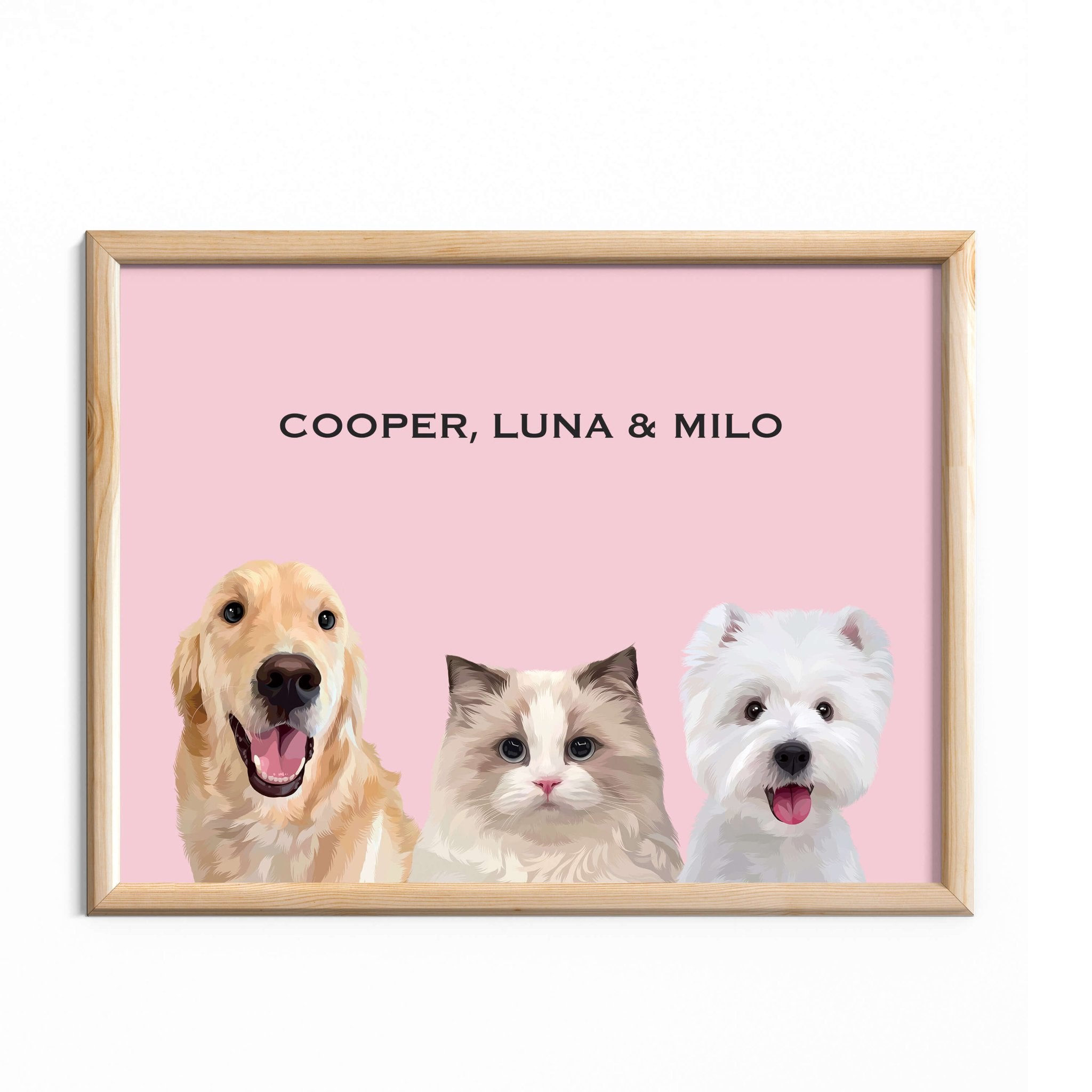 Custom Pet Portrait for Three Pets - MusaMonster