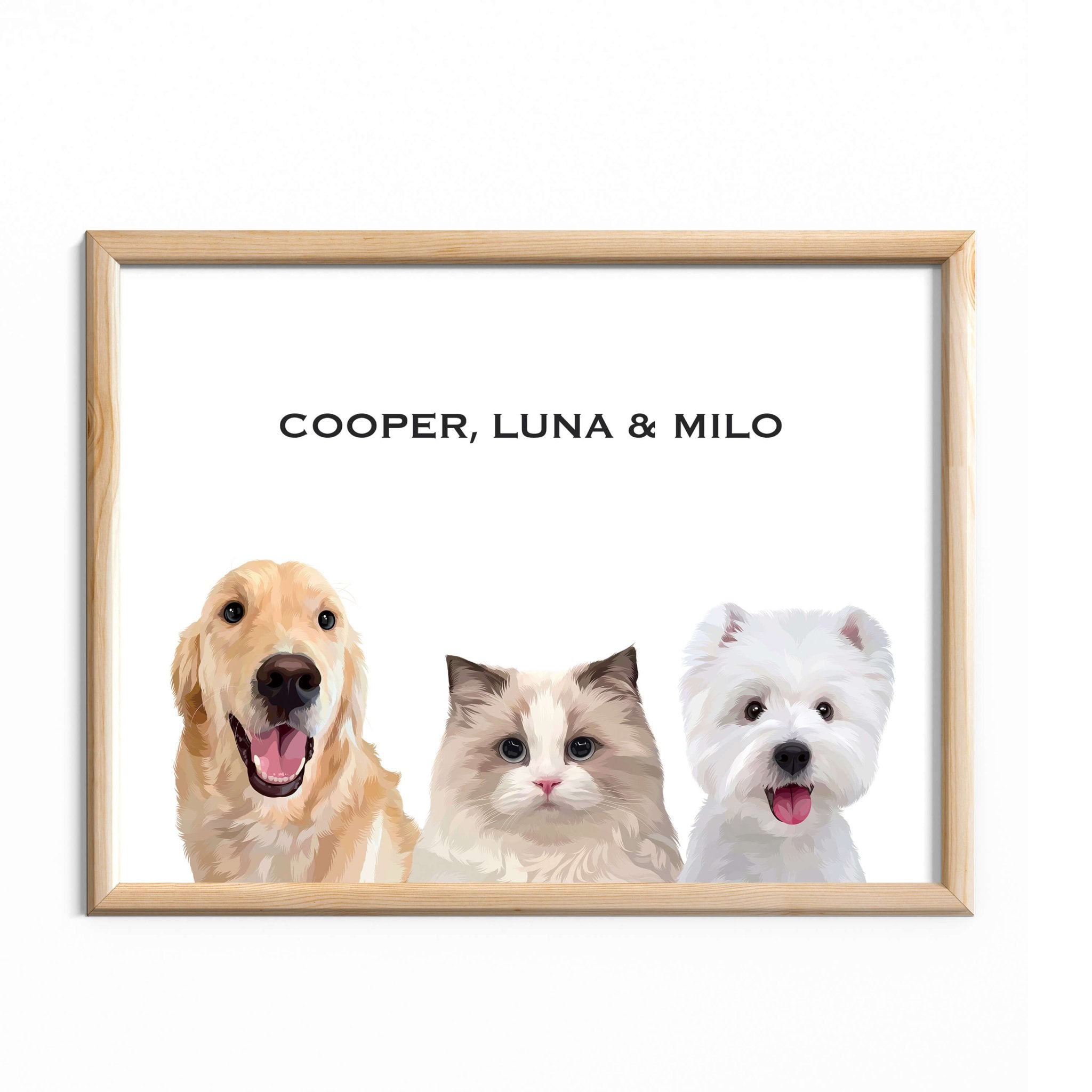 Custom Pet Portrait for Three Pets - MusaMonster