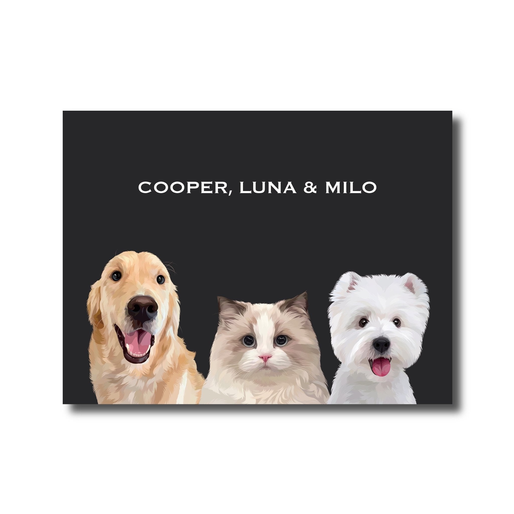 Custom Pet Portrait for Three Pets - MusaMonster