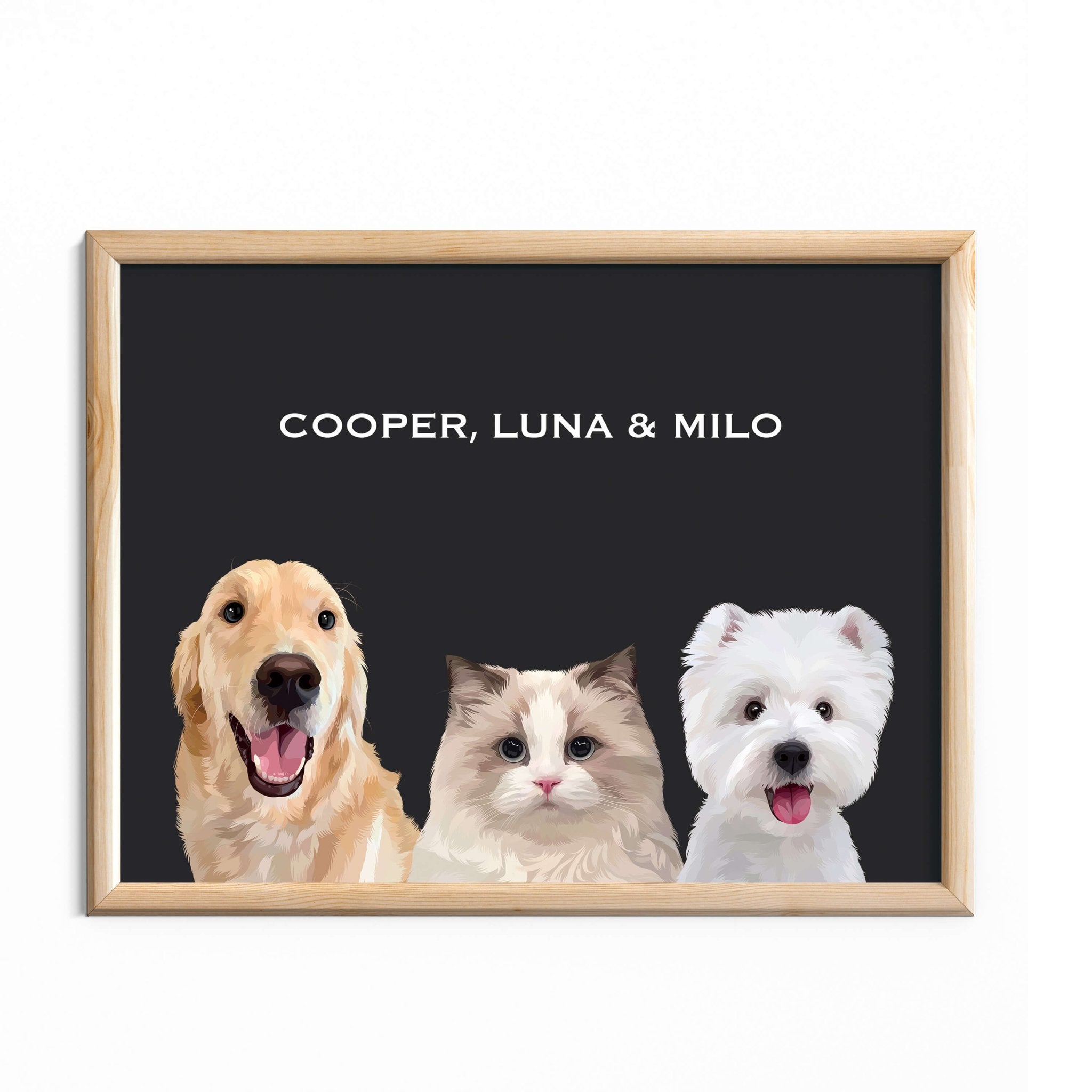 Custom Pet Portrait for Three Pets - MusaMonster