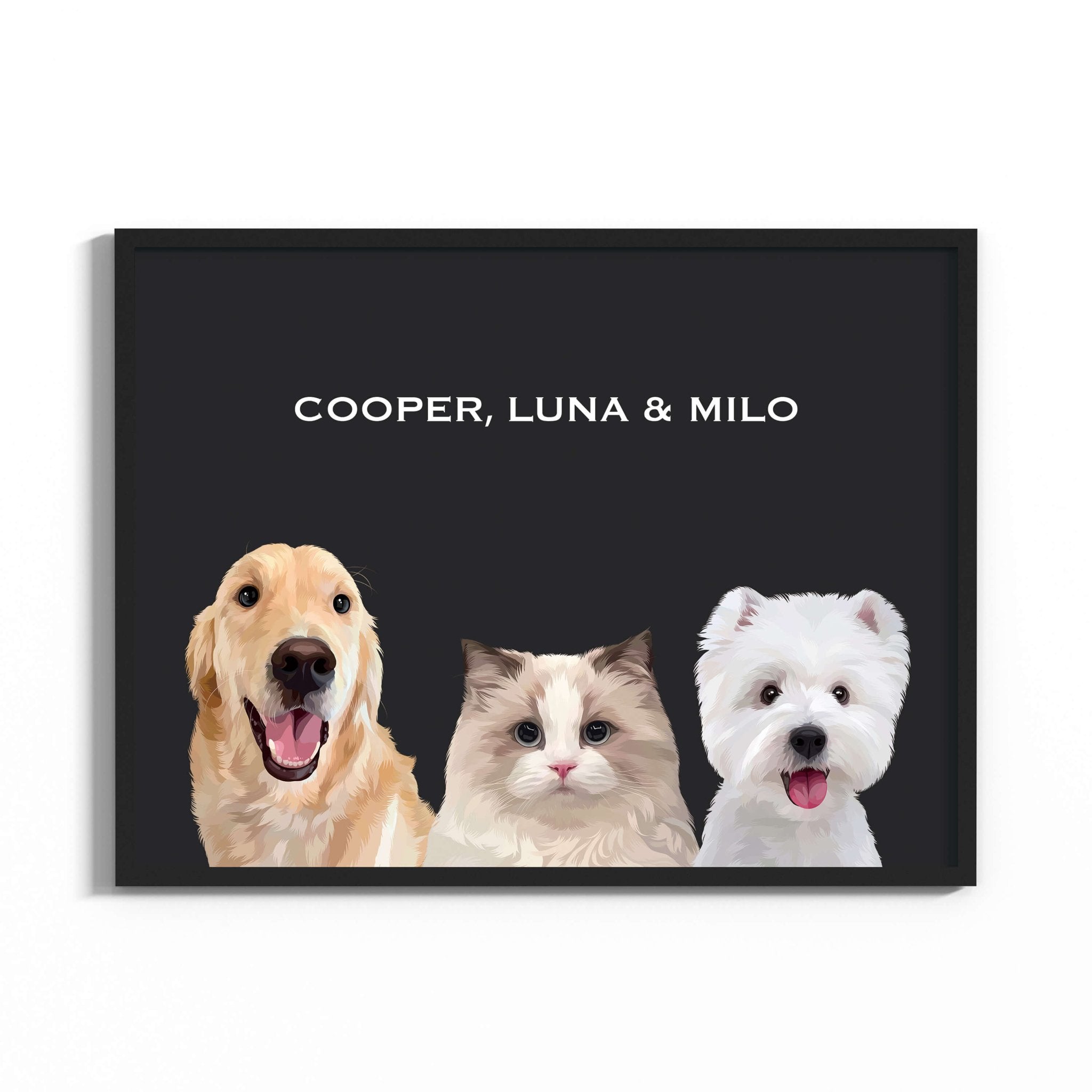 Custom Pet Portrait for Three Pets - MusaMonster