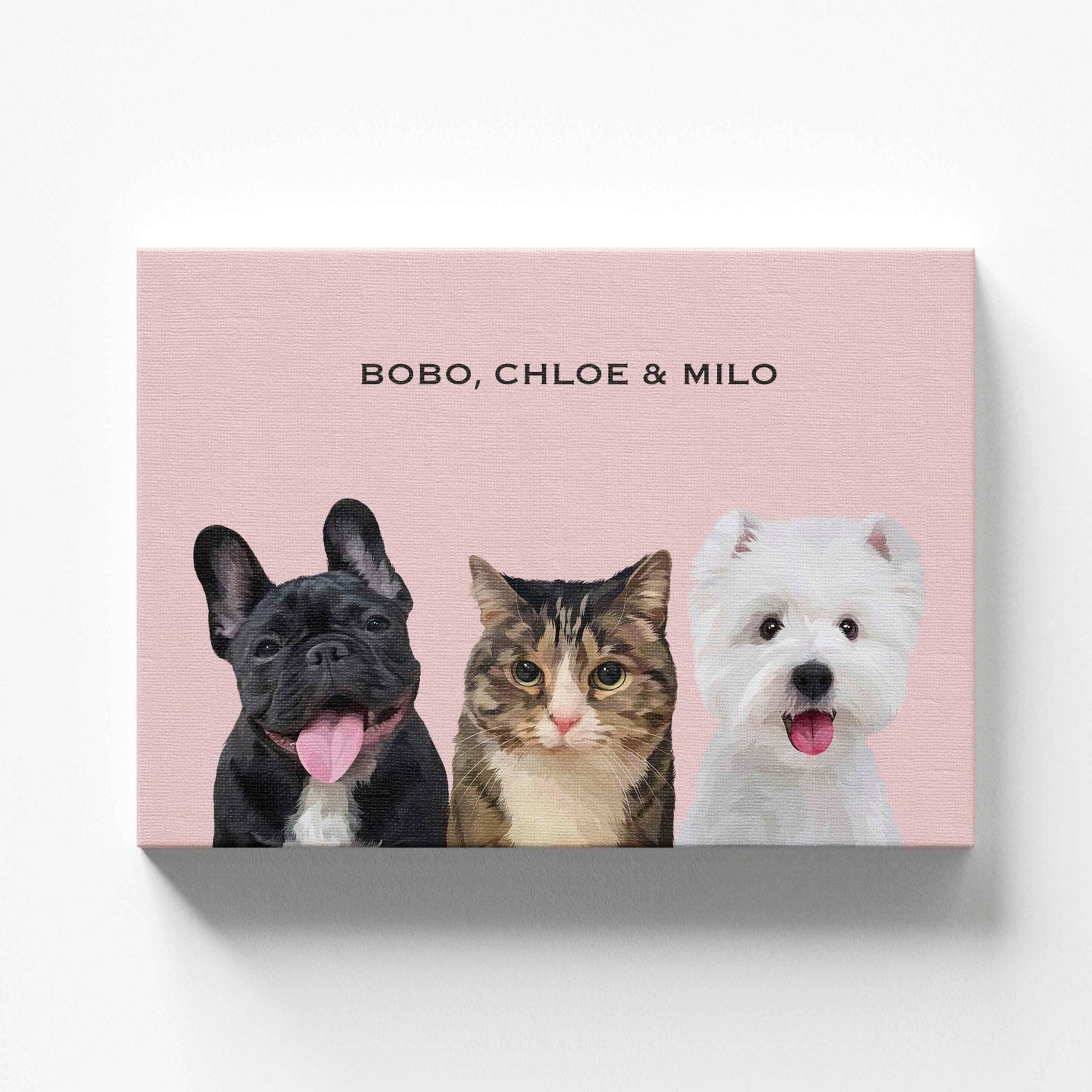 Custom Pet Portrait on Canvas for Three Pets - MusaMonster