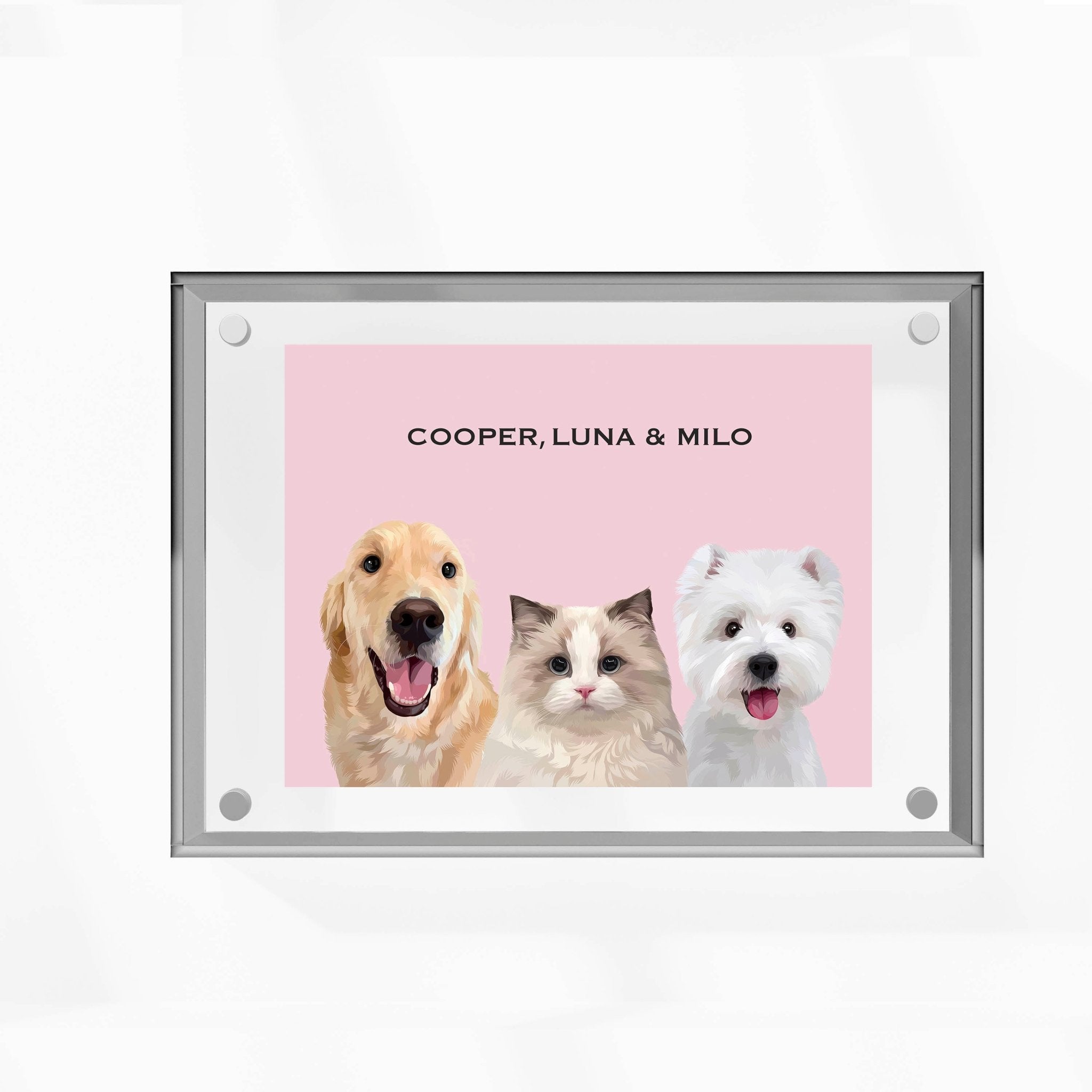 Premium Acrylic Frame Custom Pet Portrait for Three Pets - MusaMonster