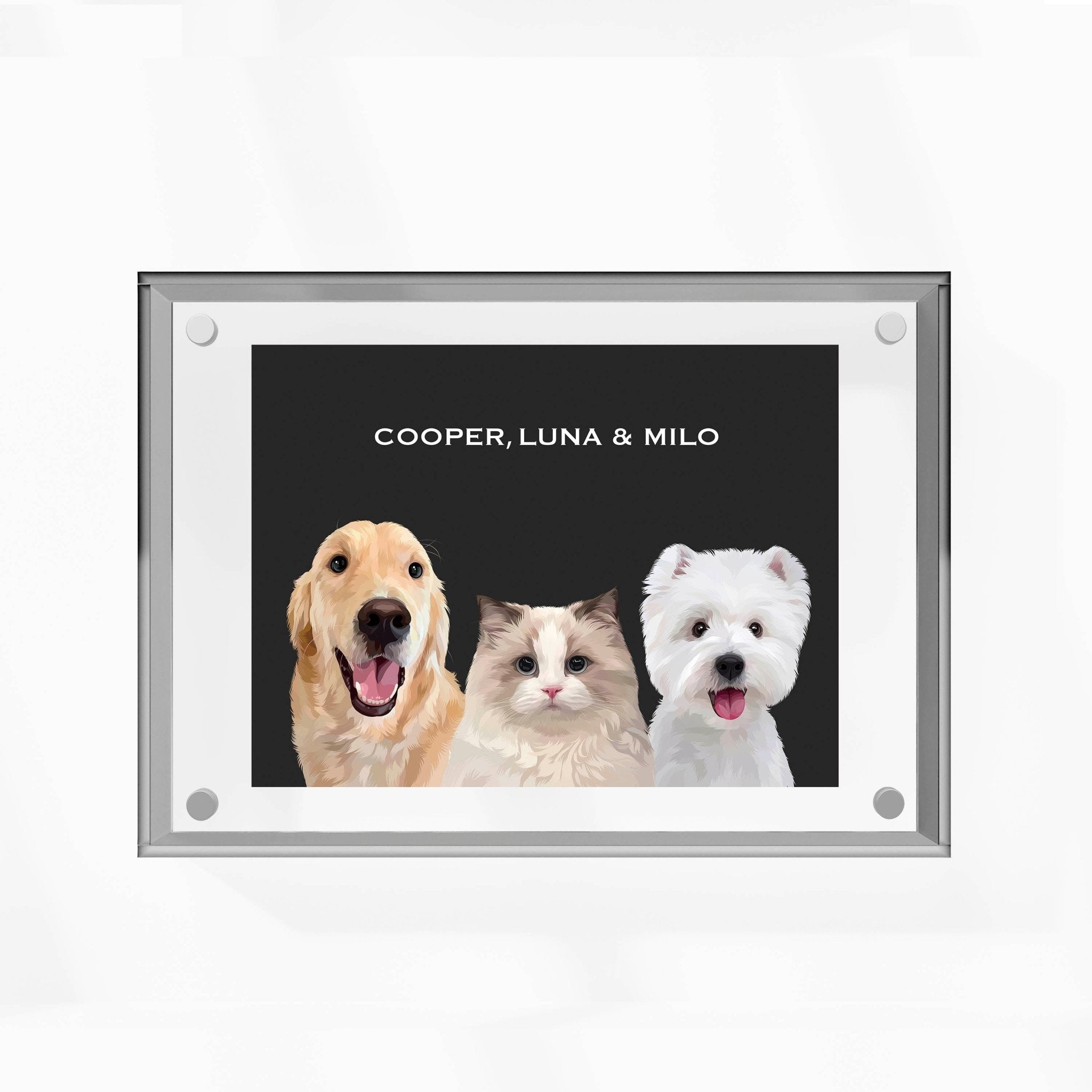 Premium Acrylic Frame Custom Pet Portrait for Three Pets - MusaMonster