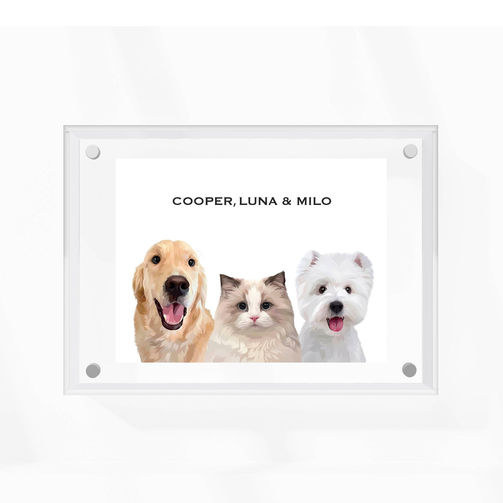 Premium Acrylic Frame Custom Pet Portrait for Three Pets - MusaMonster