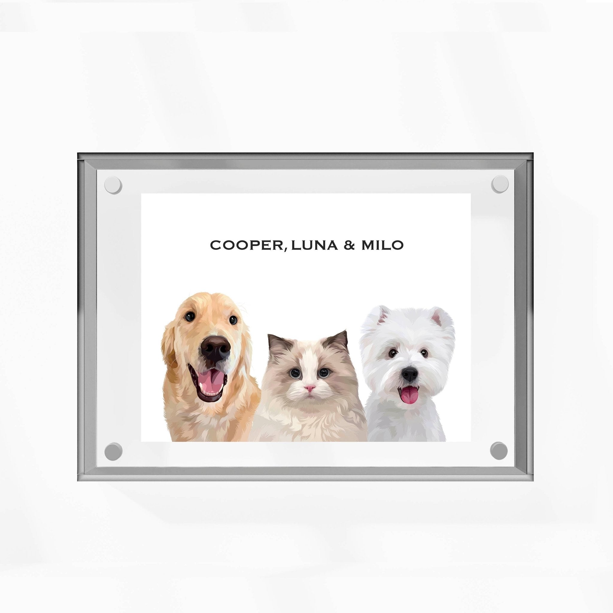 Premium Acrylic Frame Custom Pet Portrait for Three Pets - MusaMonster