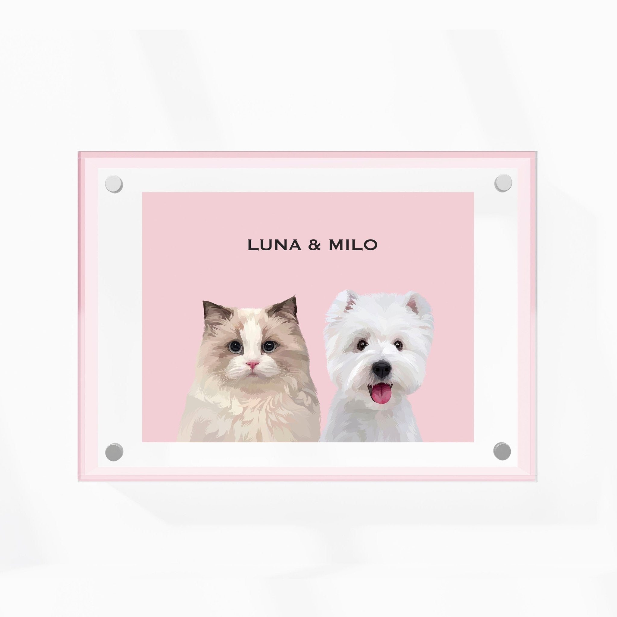 Premium Acrylic Frame Custom Pet Portrait for Two Pets - MusaMonster