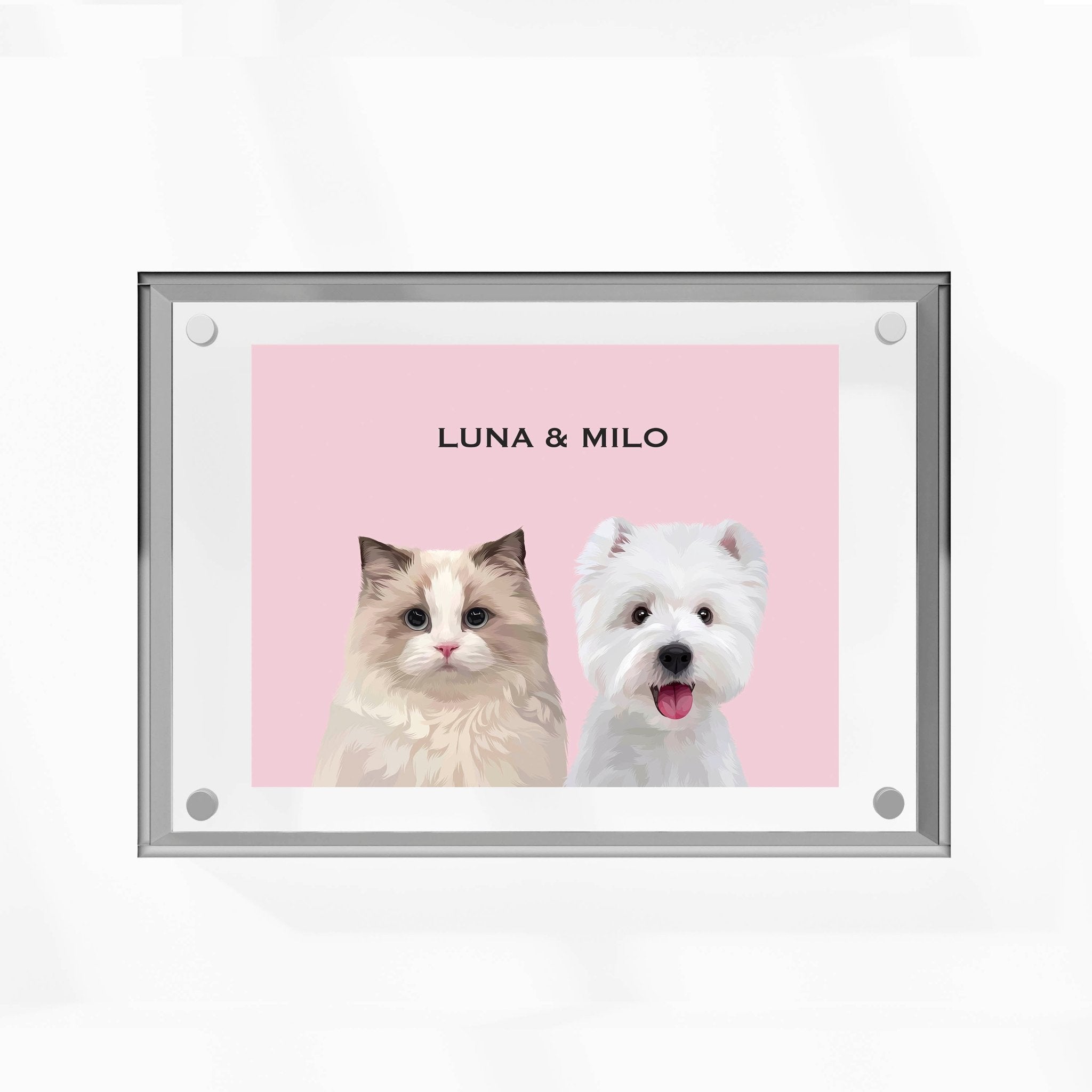 Premium Acrylic Frame Custom Pet Portrait for Two Pets - MusaMonster