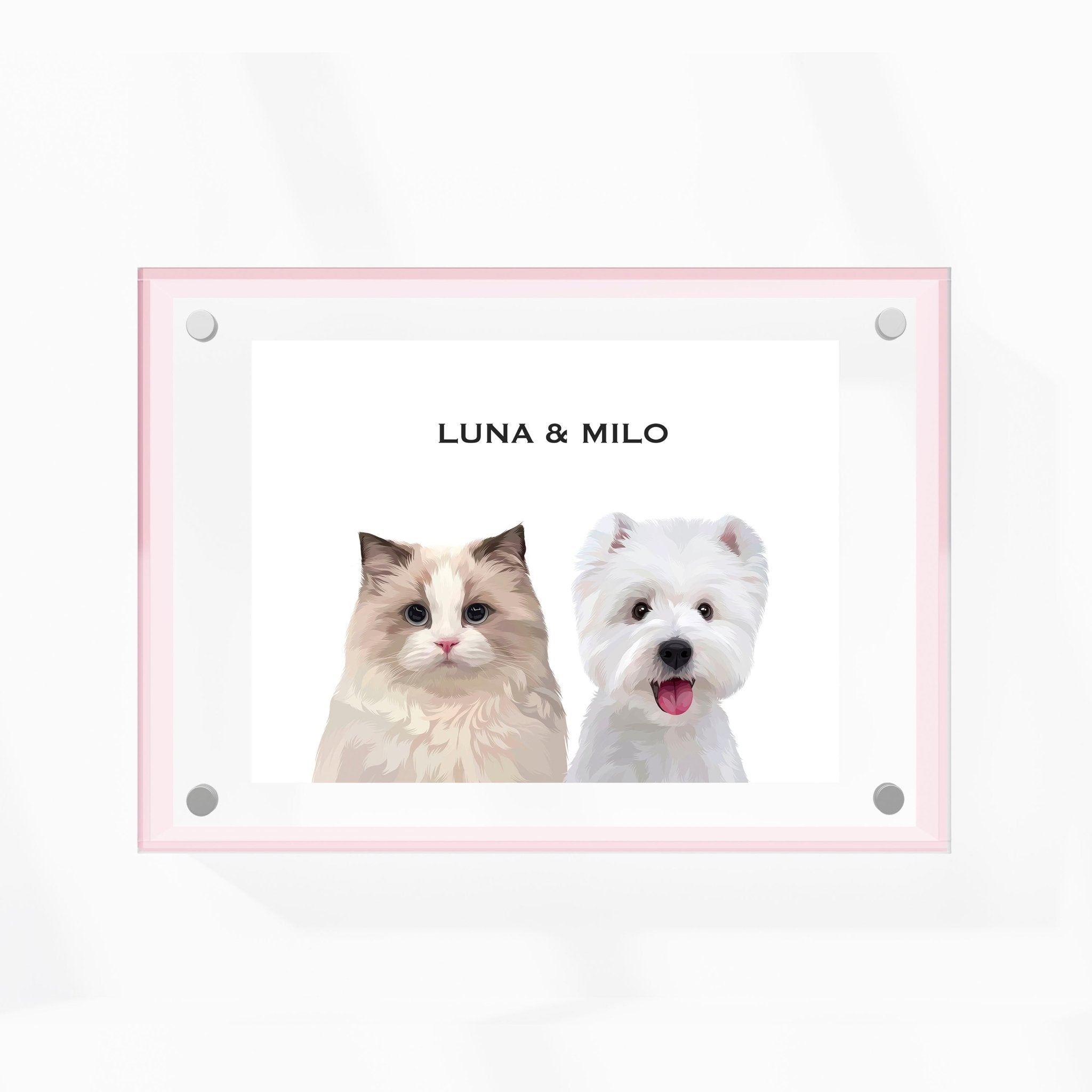 Premium Acrylic Frame Custom Pet Portrait for Two Pets - MusaMonster