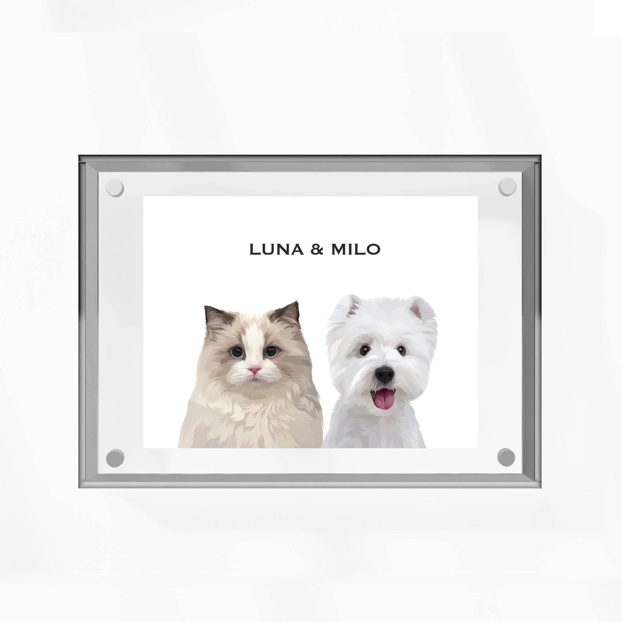 Premium Acrylic Frame Custom Pet Portrait for Two Pets - MusaMonster
